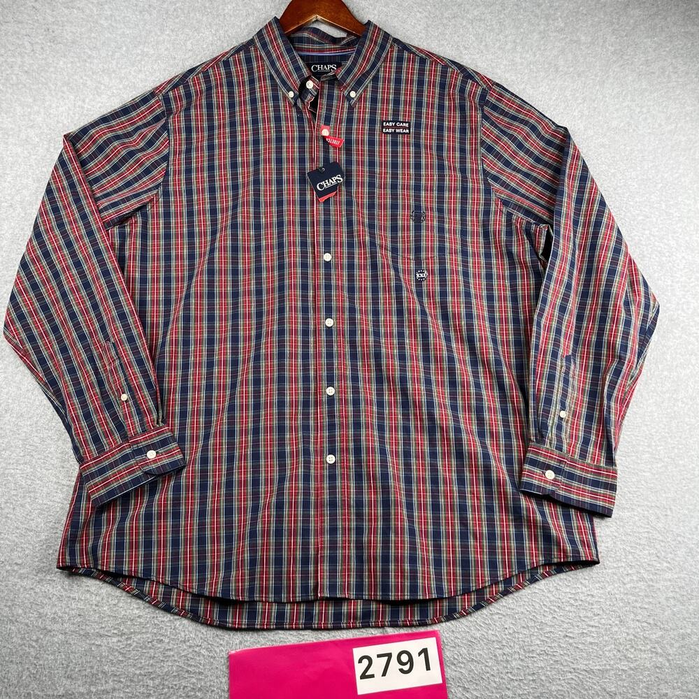 Chaps Easy Care Stretch Shirt 2XL Tartan Plaid Button Up Long Sleeve NEW